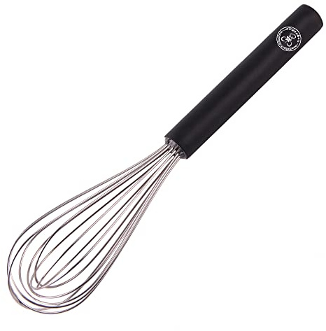 Starchef Stainless Steel Whisk Egg Beater Silicone Anti-Slip Handle Soft Grip（10.5Inch/Black）