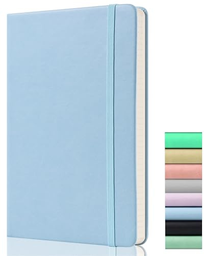 GDMLUP Notizbuch Blanko - Notizbuch Unliniert, 120gsm Dickes Papier | 172 Seiten, Rückentasche, Elastisches Band, 2 Bänder zum Markieren, Premium Hardcover, Einfarbiges Papier Tagebuch, Azur