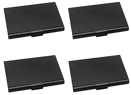 Senbaler 4 Stück Visitenkartenetui Slim für Herren Damen,Aluminium Visitenkartenbox,Kreditkarten Organizer,Professionelle Visitenkartenhalter (Schwarz)