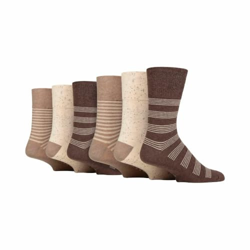 Gentle Grip Somrh-mn diabetiker herrstrumpor (förpackning med 6), Beige rand, 40-45 EU