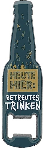 GRUSS & CO Flaschenöffner Motiv Heute hier: Betreutes Trinken | lustige Flaschenöffner mit Magnet | Männergeschenk, Partygeschenk | 48600