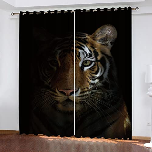 MAYNUO Verdunklungsvorhänge Kinderzimmer 3D Tier-Tiger-Ideen Vorhang Kinderzimmer Blickdicht Gardinen Mädchen 140x160 cm Vorhänge Für Schlafzimmer Wohnzimmer, Verdunkelung Vorhänge Mit Ösen