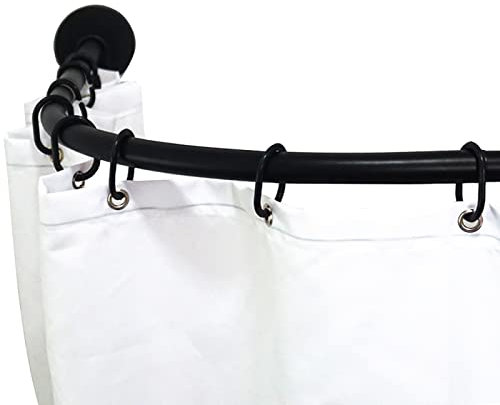 Schwarze Badewannen-Vorhangstange aus Edelstahl, Gebogene Duschstange, hängende Duschstange für Badezimmer-Umkleideraum, ohne Bohren (Größe: D (70–95 cm)/(105–165 cm))