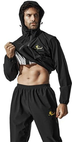 Negash Suit Trajes de Sauna, Chaqueta y Pantalones Negros, Large para Hombre