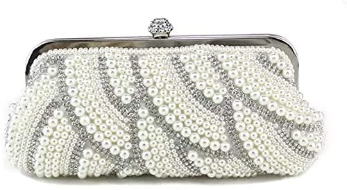 RajoNN Abendhandtaschen für Damen, bestickte Perlen-Clutch, klassisches Retro-Kleid, Cheongsam, Hochzeit, Party (weiß) (weiß)