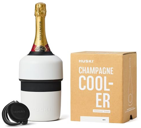 Huski Champagne Cooler | New | Award-Winning Iceless Design with Detachable Bottle Stopper | Keeps Wine Cold up to 6 Hours | Fits Most 750ml Champagne, Prosecco & Sparkling Wine Bottles (White)