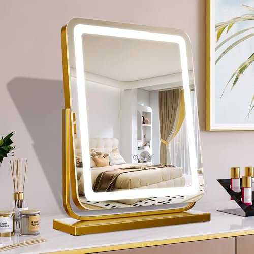 TYhogar Espejo de Mesa con Control táctil, 3 Modos de Color, Espejo de Hollywood con iluminación, Espejo de Mesa Cuadrado 40 × 47 cm, 360 Espejos de tocador LED Espejo de Maquillaje