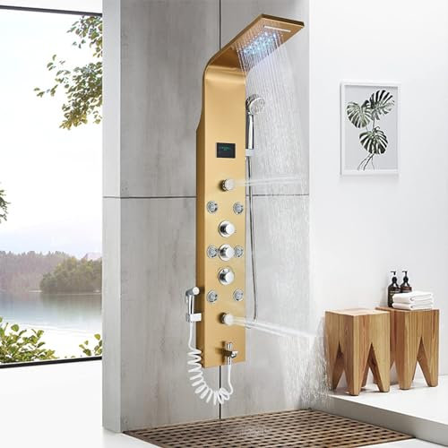 Cesinkin Colonne de Douche Gold Panneau Mural Hydromassant à 6 Jets Multifonctionnel