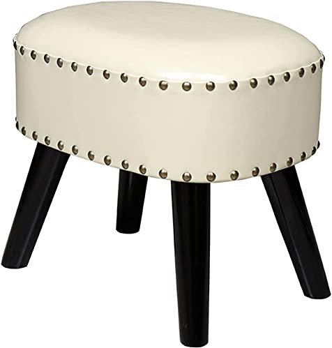 CCKUHN Ottomans-Fußhocker, 16 Zoll, Ottoman-Fußstütze unter dem Schreibtisch, brauner, mit Kunstleder gepolsterter Schuhwechselhocker, Kleiner Frisierstuhl, Massivholzbank mit leisen, rut