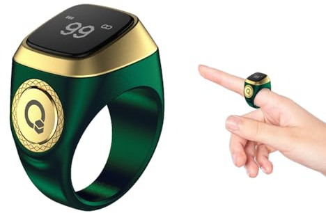 Kellegour Fingerzähler,Digitaler Fingerzähler,Smart Counter Ring,Tasbeeh Zähler mit Vibrationserinnerung,18mm Wiederaufladbarer Fingerzähler für Männer und Frauen Häkeln,Coaching,Runde,Golf (grün)