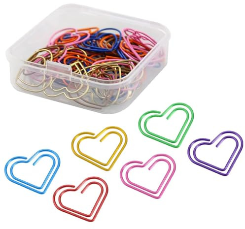 NTRUXZP 50 Stück Büroklammern Herz Büroklammern Farbe Büroklammer Herzförmige büroklammern motiv Liebe Büroklammern Spender Herz Paper Clips Für Dekorative Hochzeiten Postkarten Schule Büro Vorräte