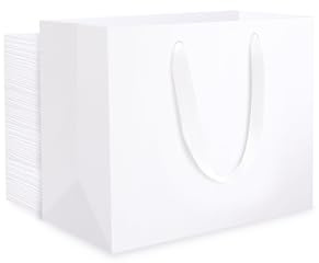 EUSOAR Geschenktüte Weiss - 50 Stück Geschenktasche Weiß mit Henkel S 22x10x18 cm - 230GSM Papiertüte Weiß Klein - Small White Paper Gift Bags - Papiertragetaschen Weiss Hochwertig