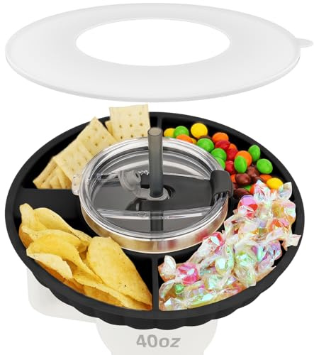 Musiwanna Snackschale mit Deckel für Stanley Cup 40oz/1,18L, Snackteller kompatibel mit Stanley Quencher 40 oz, Silikon Snack Tray mit 4 Fächern, Stanley Cup Zubehör Essen Behälter, KEINE BECHER