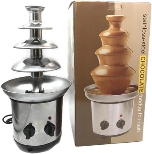 Fontana di Cioccolato, Fontana di cioccolato a 4 livelli in acciaio inossidabile, capacità 1,8 kg, torre di fusione a cascata for fonduta di cioccolato, temperatura regolabile, impostazione rapida