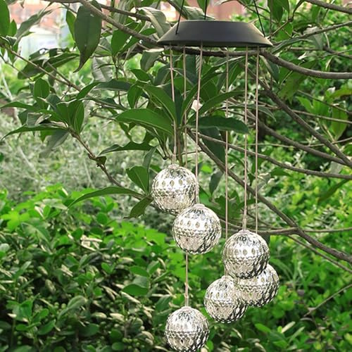Solar Wind Chime Lights Outdoor Garden,Solar Powered Led Light Colour Changing Garden Wind Chimes Outdoor,Hanging Wind Chime Solar Lights Outdoor Garden,Unique Disco Ball Gardening Gifts (white)
