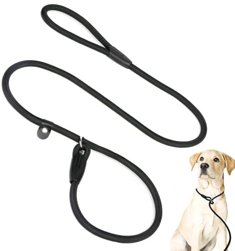 WOLMIK Retrieverleine robust und wetterfest für kleine, mittelgroße Hunde, Welpen, Halsband Einstellbar Retriever Leinen, 150 cm lang, 0,8 cm breit (schwarz)