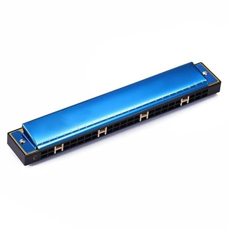 Erwachsene Mundharmonika 24-Loch Polyphone Mundharmonika C-Akkord Tragbares Mini-Harfeninstrument Professionelle Mundharmonika für Anfänger und Erwachsene(Blue)