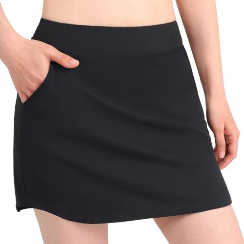 Miyanuby Jupes patineuses taille haute extensibles pour enfants, jupe d'école, short de tennis et de sport avec poches latérales, Noir , 9-10 ans