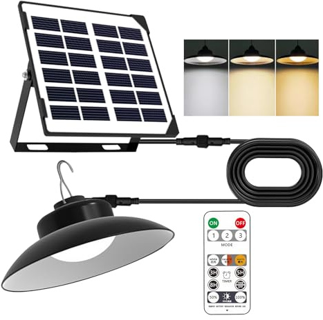 BORDEAG - Suspension solaire d'extérieur - Lampe solaire suspendue avec télécommande - Étanche - 3 températures de couleur - Noir - LED - Résistant à l'eau - Pour jardin, terrasse, balcon, pavillon