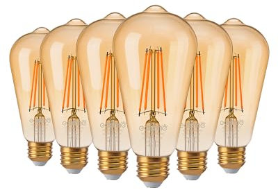 EDISHINE E27 Edison Screw Bulb Dimmable, LED ST64 Vintage Filament Bulb, 6.5W 2200K, Antique Style Retro Amber, Energy Saving for Floor/Table Lamp, Wall Sconces, 700LM, 6 Pack