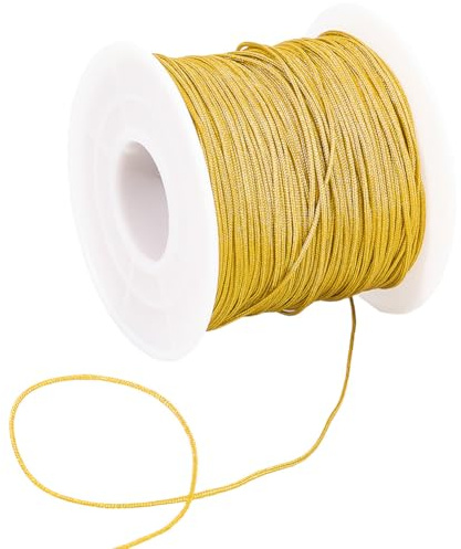 SUNNYCLUE 100 iarda/91 m di Filo di Nylon Dorato per Gioielli Cordoncino da 0.8mm in Raso A Coda di Topo per macramè per Lavori A Maglia Cucito con Bobina di Plastica per Realizzare Braccialetti
