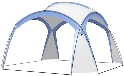 Outsunny Event Shelter 3,5 x 3,5m Pavillon mit Haken Tür, Regenschutz mit Stabilen Stahlstangen, Gartenpavillon mit UV- Schutz, Partyzelt Sonnenschutz für Camping, Garten Festivals Hellblau
