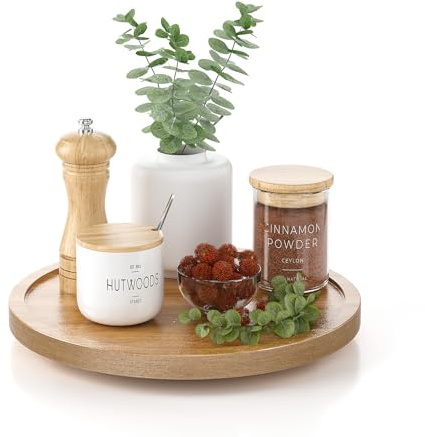 LAMU Akazienholz Drehteller Holz für Küche, Lazy Susan für Schrank, 360° Holztablett Deko, Arbeitsplatte und Vorratsschrank-Organisation, 23cm