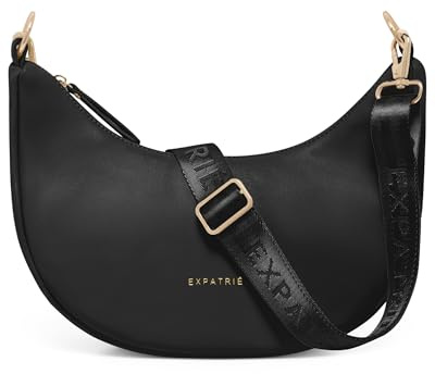 Expatrié Umhängetasche Damen Schwarz - Lea Small - Half Moon Bag Schultertasche - Crossbody Bag im Halbmond Design - Halbrunde Handtasche aus Veganem Leder - Wasserabweisend