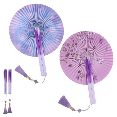 CYIOU 2 Stück Handfächer Stabil Faltbare Fächer Damen Magnetische Papier | Hand Fan Folding Chinesischen Stil mit Quaste Hochzeitsfächer für Sommer Party Tanzen Hochzeit Dekoration