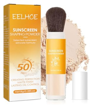 Polvo de protección solar mineral, protección solar SPF 50+ en polvo para el rostro, acabado mate natural con cepillo, resistente al agua, duradero, ligero y transpirable (multicolor, 1 unidad)