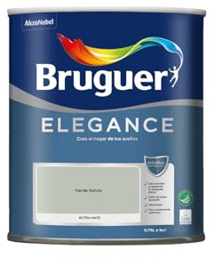Bruguer ELEGANCE Pintura Monocapa ExtraMate, Paredes y Techos, Interior, Exterior protegido, Alta Durabilidad, UltraLavable, Resistente al Desgaste y Manchas Verde Salvia 750 ml