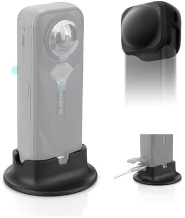 Fotoleey Support de bureau en silicone et bouchon d'objectif pour Insta360 X5 – Kit de bureau/tableau de bord avec tampon adhésif robuste, ensemble de charge sur la base et résistant à la poussière