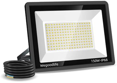 Wegoodlife 150W LED Strahler Außen, Superhell 15000LM Scheinwerfer, 6500K Kaltweiß Außenstrahler, IP66 Wasserdicht LED Fluter, Abstrahlwinkel 120°,Außenleuchte für Garten Garage Terrasse Hof