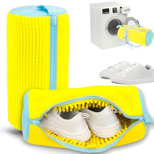 2 stycken skotvättpåsar tvättmaskin, återanvändbar skopåse med dold dragkedja, multiskydd tvättpåse skor för sneakers, tennisskor, GUL