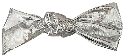 Chouchous à cheveux en cuir verni épais surdimensionné avec corde à cheveux pour femme - Support pour queue de cheval - Nœud papillon argenté - Accessoires pour cheveux pour femme