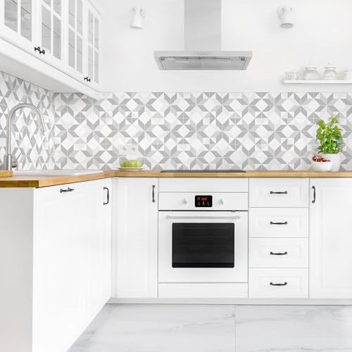 micasia Crédence de cuisine adhésive imperméable à motifs sans joint revêtement mural géométrique film rigide mat gris fond de hotte imitation carrelage abstrait 2044 (400x70cm)