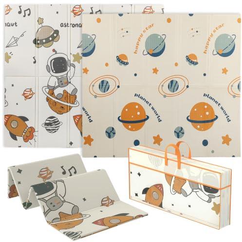 AIYAPLAY Baby Spielmatte doppelseitig, faltbar & umkehrbar Aktivität Spielmatte, wasserdicht Kinder Schaumstoff Krabbelmatte für Outdoor Indoor Spielzeit Picknicks, 196 x 176 x 1,5cm, Astronaut &