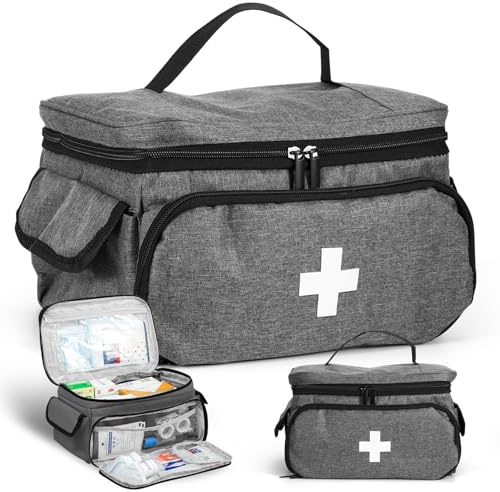 Erste Hilfe Tasche Leer,Erste Hilfe Sets Aufbewahrungstasche,Medizinische Tasche für Zuhause,Tragbar und leicht notfalltasche mit Griff für Hausarzt,Hospizbesuch,Reise Notfallveranstaltung (Grau)