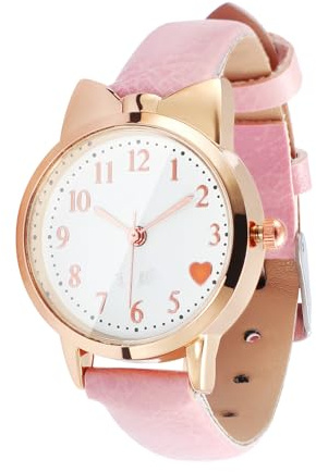 Tofficu Kids Quartz Watch, Girls Analogue Wristwatchm Pu, Leather Strap Ladies Watches, 3 Hand, Learning Time Toys Watches for Children Teenagers Childs Age 4-16 (Pink)