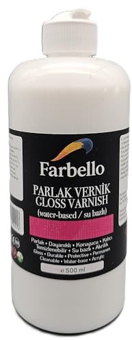 Farbello Glanzlack auf Wasserbasis 500 ml – Acryl Klarlack, Schutzlack für Acrylfarben, Holz, Leinwand & Bastelarbeiten – Dauerhaft, abwaschbar, transparent trocknend (500ml)