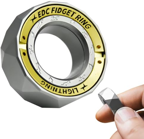 HIDEDC Lightning Fidget Ring for Anxiety, Stainless Steel Fidget Slider EDC Fidget Toys for Adults, Executive Desk Toy for Keep Focus & Anxiety Relief, Great Gadgets for Men Women (Silver)