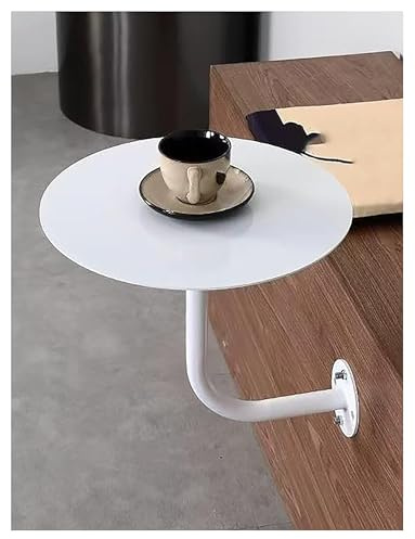 Väggmonterat soffbord runt vardagsrum brickbord litet bistro skrivbord för kontor och sovrum metallben sidobord (mjölkfärg 35 cm (13,8 tum)