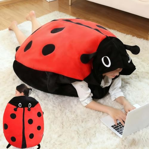 LadyBug Wearable Plush Pillow 100Cm, Giant Wearable Ladybug Pillow Plush Costume, Big Bug Wearable Pillow for Kids and Adults Gifts Idea (Red, 1 PC)