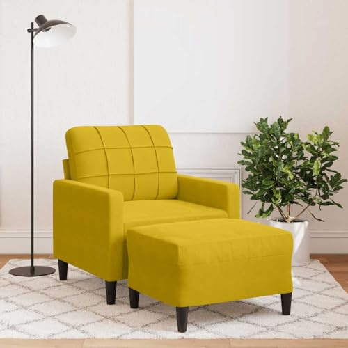 LoogCape Samt Sessel mit Hocker, Gelb, 60 cm Sitzbreite, Robustes Metallgestell, Bequemes Sitzerlebnis für Wohnzimmer, Schlafzimmer, Büro