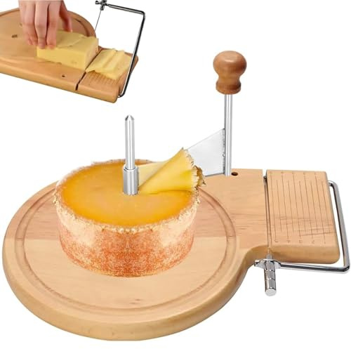 Rizador de queso, cortador y cortador con grosor ajustable, rueda giratoria de madera para queso duro y blando, ideal para Girolle y Tete de Moine