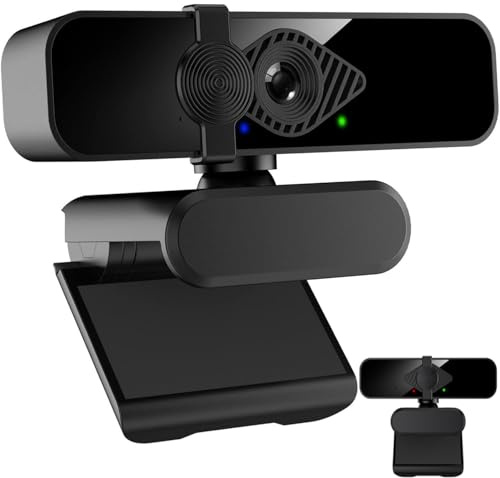 HVM Webcam PC 2K Full HD - Cámara Webcam para PC con Microfono y Tapa de Privacidad, Webcam USB Plug & Play, Rotación 360° Soporte Flexible - Ideal para Streaming, Teletrabajo, Zoom/Skype