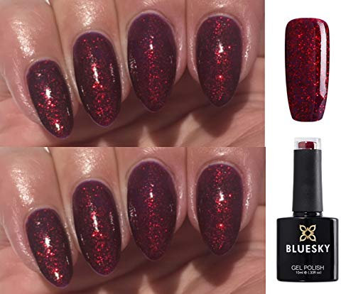 Bluesky 80545 Ruby Ritz Ruby Sparkle Glitzer-Nagellack-Gel, Tiefes Rot, für UV-LED-Lampen, 10 ml plus 2 Luvlinail Glanztücher
