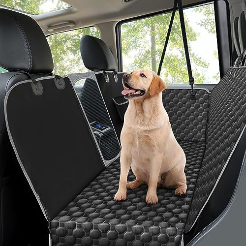 Taygeer Hundedecke für Auto Rückbank, Wasserdicht & Kratzfest Autoschondecke Hund Rücksitz mit Seitenschutz und Sichtfenster, Universal Hundematte Rücksitzbank Auto SUV -145 x 136 cm Schwarz