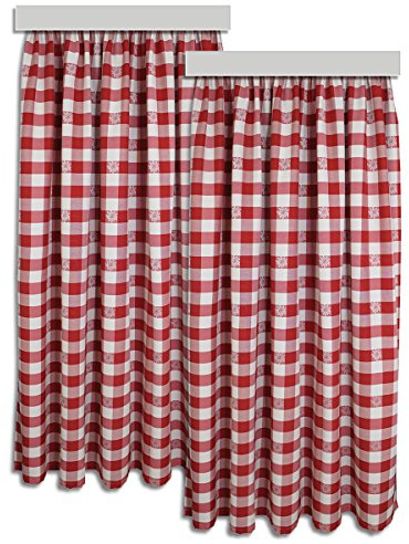 Dekoschal Karo mit Edelweiß in Rot 2er-Pack/Set Landhaus-Stil | Vorhang mit Reihband | Webstoff hochwertig rot-weiß kariert | Übergardine für Küche, Esszimmer, Gästezimmer Höhe x Breite 175 x 130 cm