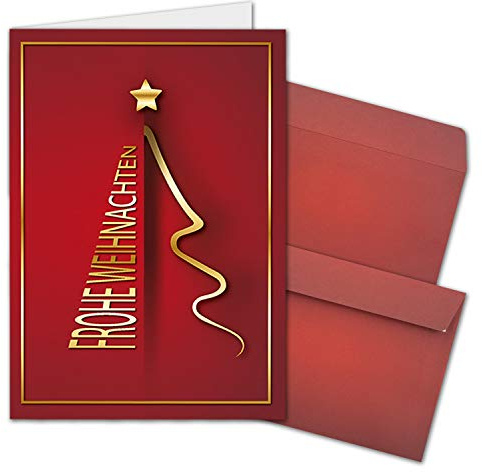 NEUSER PAPIER 30x Weihnachtskarten-Set DIN A6 in Rot mit goldenem Weihnachtsbaum - Faltkarten mit passenden Umschlägen - Modern - Weihnachtsgrüße für Firmen und Privat